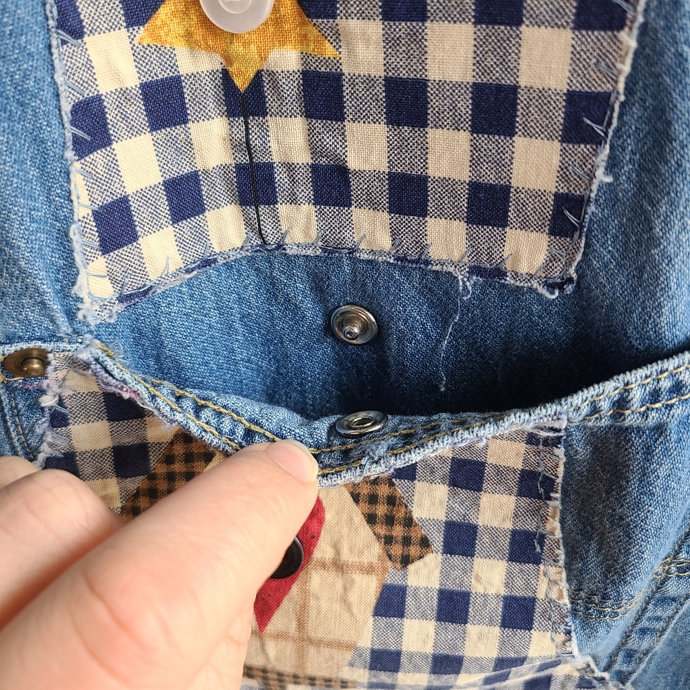 Vintage Blue Pilot Patchwork Sunflower Denim Jean… - image 4